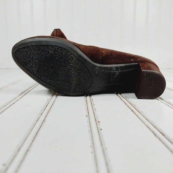 Ara Brown Suede Soft High Casual Slip On Block Heels K413 - Picture 8 of 11